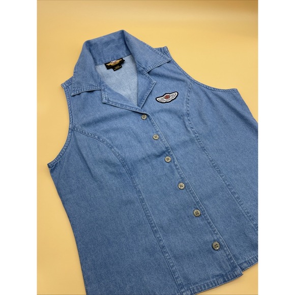 Vintage Harley Davidson Womens Denim 100 Year Anniversary Top Vest Size Medium‎ - Picture 1 of 7